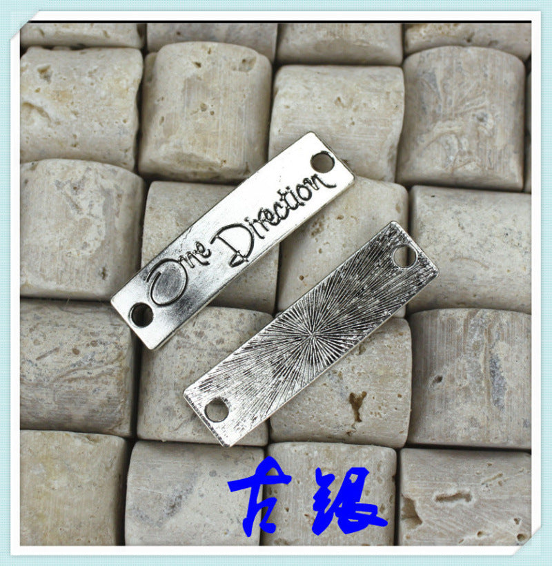 Antique Silver Double-Hole Curved Letter Bar Pendant 39x10mm