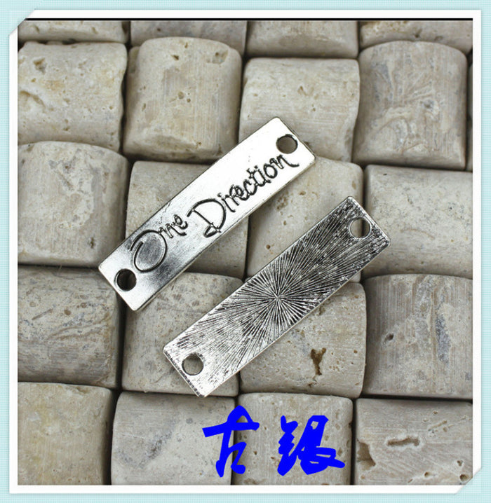 Antique Silver Double-Hole Curved Letter Bar Pendant 39x10mm