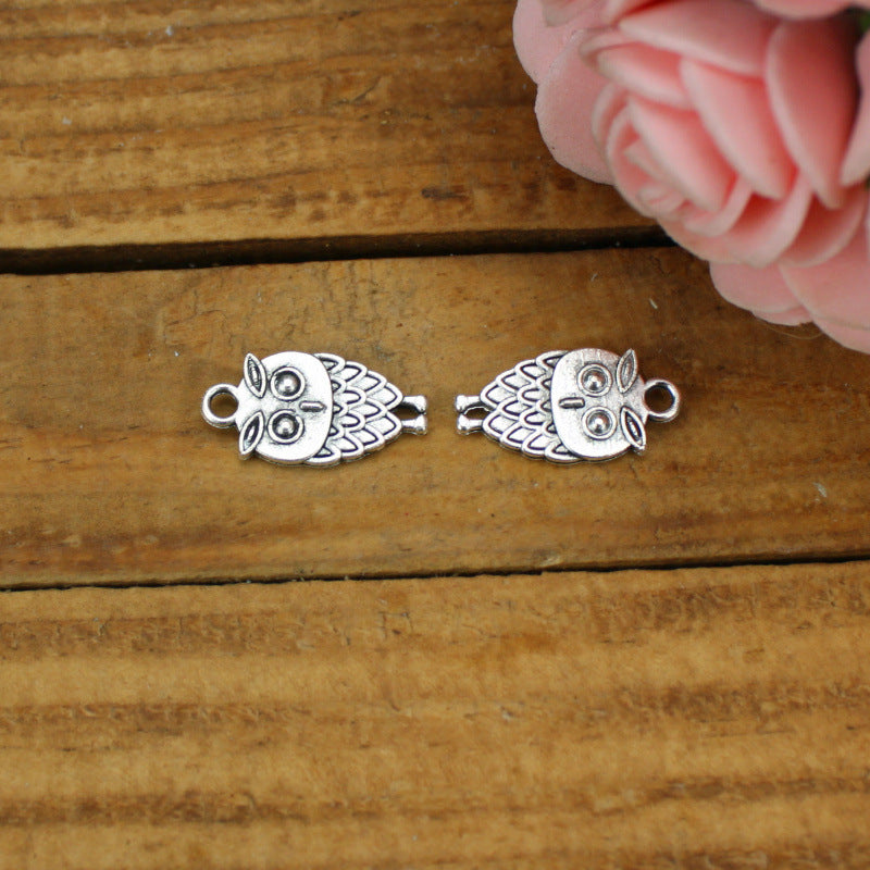 Double-Sided Owl Alloy Charm Pendant for Braided Bracelets 18x9mm