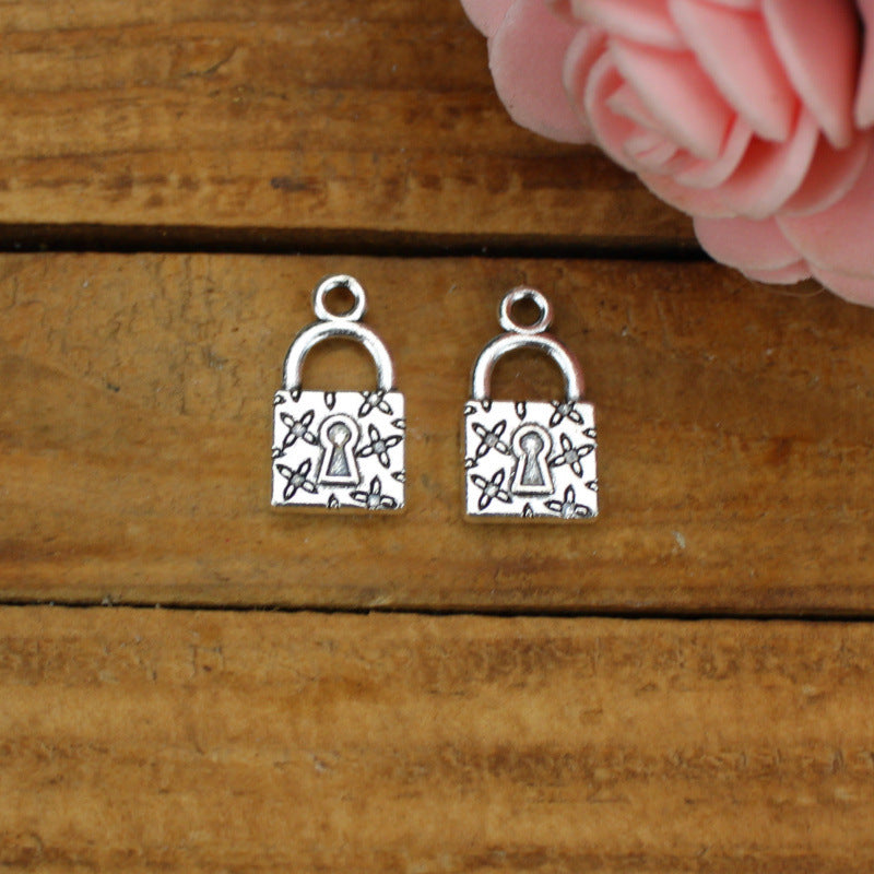 Antique Silver Tone Alloy Small Lock Charm Pendant 18x10mm