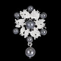 Black Silver Tone Pearl Maple Leaf Cluster Pearl Look Two Designs Metal Brooch Pin view 6