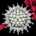 Black Silver Tone Sunflower Crystal Pearl Look Two Designs Metal Brooch Pin 2 Pictured 2 view 1