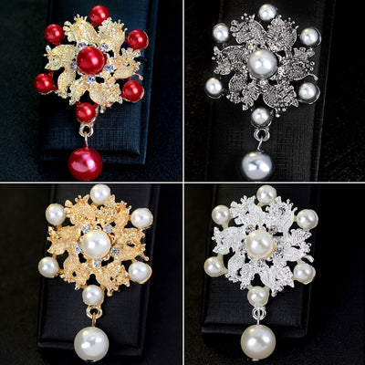 Front product view of the flower brooch pin in black and silver