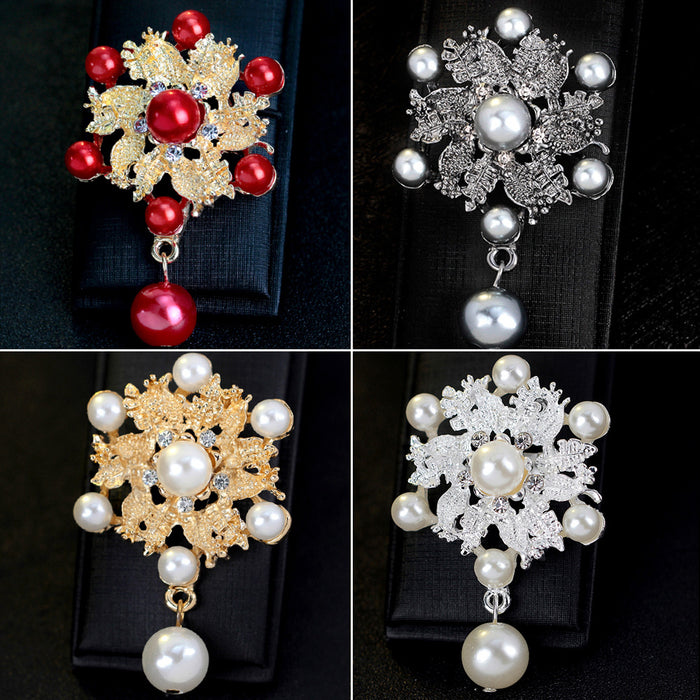 Black Silver Tone Flower Pearl Look Two Designs Metal Brooch Pin 2 Pictured Designs 2