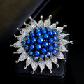 Black Silver Tone Sunflower Crystal Pearl Look Two Designs Metal Brooch Pin 2 Pictured 2 view 2