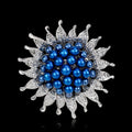 Black Silver Tone Sunflower Crystal Pearl Look Two Designs Metal Brooch Pin 2 Pictured 2 view 6