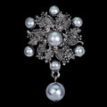 Black Silver Tone Pearl Maple Leaf Cluster Pearl Look Two Designs Metal Brooch Pin view 3