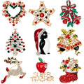 Red Gold Tone Christmas Tree Twenty Designs Metal Brooch Pin view 1