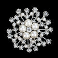 Black Silver Tone Flower Crystal Pearl Look Three Designs Metal Brooch Pin view 3