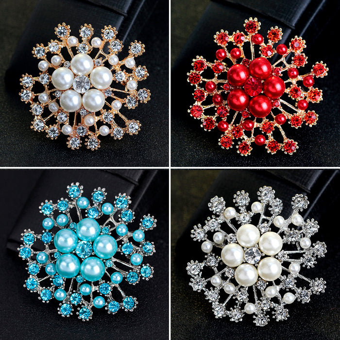 Black Silver Tone Flower Crystal Pearl Look Three Designs Metal Brooch Pin