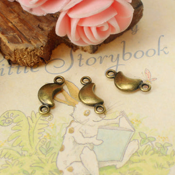 Crescent Moon Double Loop Metal Connector Charms in Three Finishes