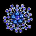 Blue Black Snowflake Crystal Pearl Look Three Designs Metal Brooch Pin view 4