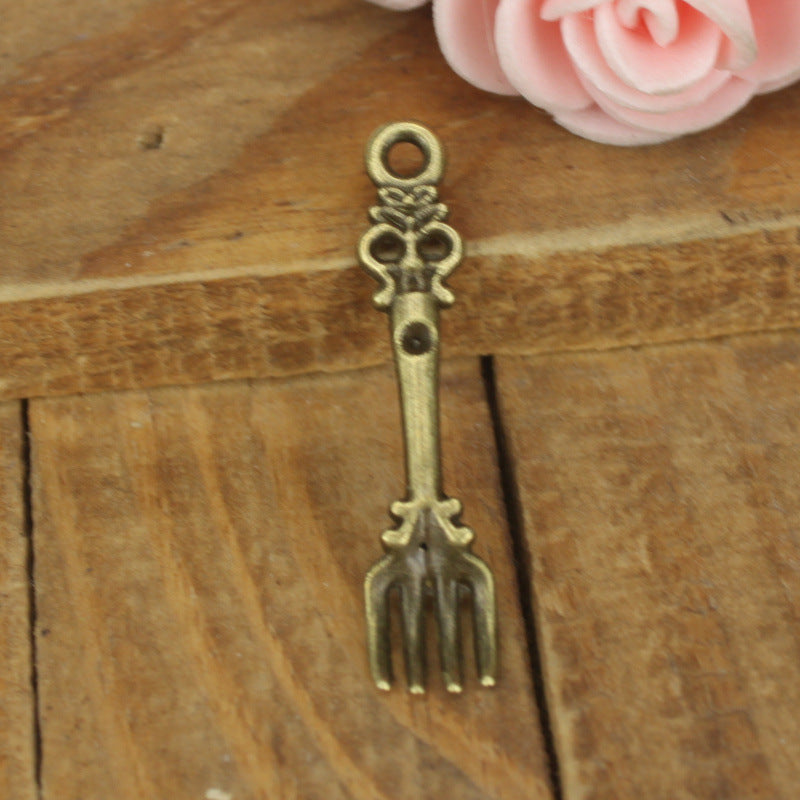 Vintage 33x7mm Alloy Fork Charm Pendant