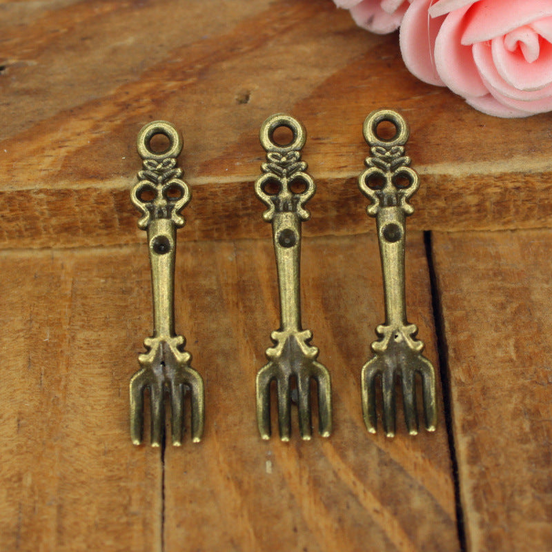Vintage 33x7mm Alloy Fork Charm Pendant