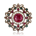 Red Gold Tone Flower Openwork Crystal Metal Brooch Pin view 2