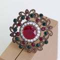 Red Gold Tone Flower Openwork Crystal Metal Brooch Pin view 3