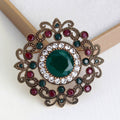 Red Gold Tone Flower Openwork Crystal Metal Brooch Pin view 4
