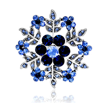 Blue Silver Tone Snowflake Crystal Two Designs Metal Brooch Pin