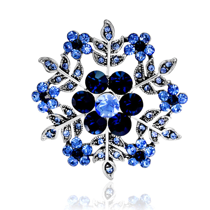 Blue Silver Tone Snowflake Crystal Two Designs Metal Brooch Pin