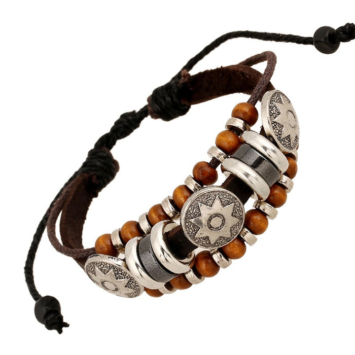Handmade Cowhide Leather Beaded Bracelet European American Fashion Wristband