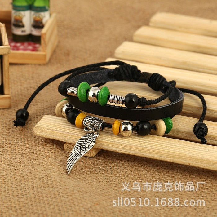 Genuine Leather Beaded Cowhide Bracelet Leather Jewelry And Retail Online Order
