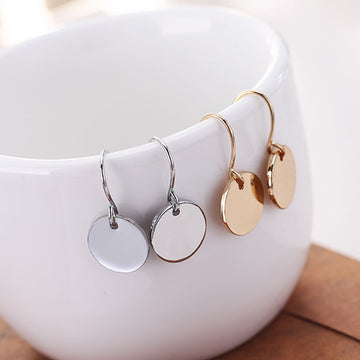 Gold and Silver Tiny Round Disc Dangle Hook Earrings