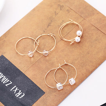 Gold Tone Large Hoop White Pearl Look Bead Earrings