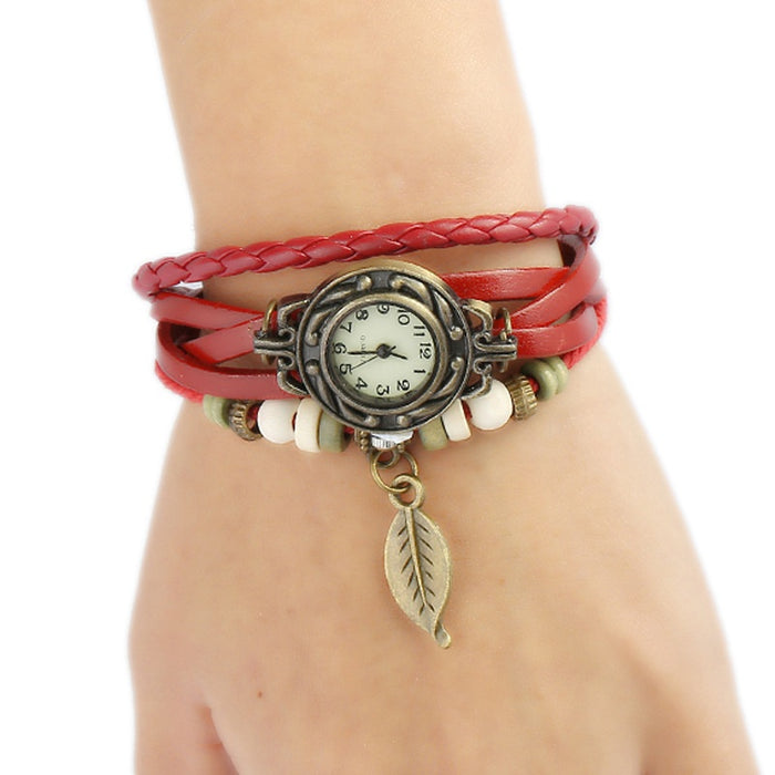 Handmade Braided Korean Fashion Bracelet Watch Vintage Women's Genuine Leather Watch