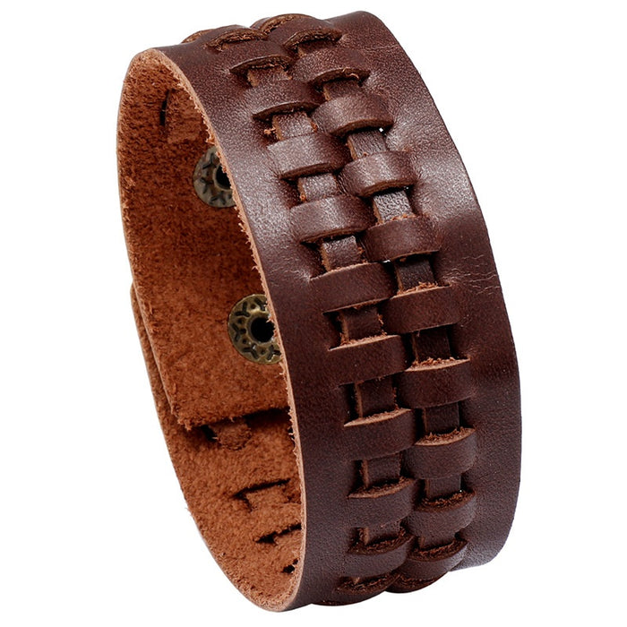 Simple Vintage Brown Leather Bracelet European Fashion Handwoven Wristband