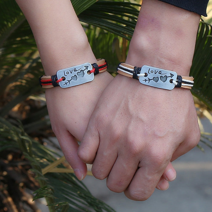 Arrow Through Heart Braided Cowhide Leather Bracelet Simple Couple Jewelry Valentine's Gift