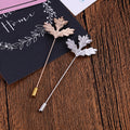 Silver Tone Sculpted Maple Leaf Long Stick Brooch Pin view 1