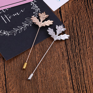 Silver Tone Sculpted Maple Leaf Long Stick Brooch Pin