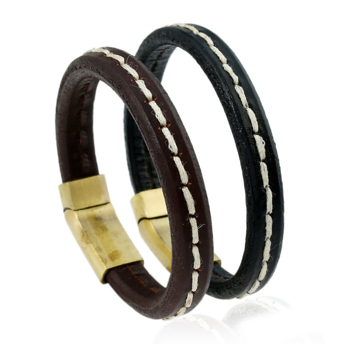 Punk Alloy Magnetic Clasp Vintage Cowhide Leather Bracelet, Simple Men's Genuine Leather Wristband