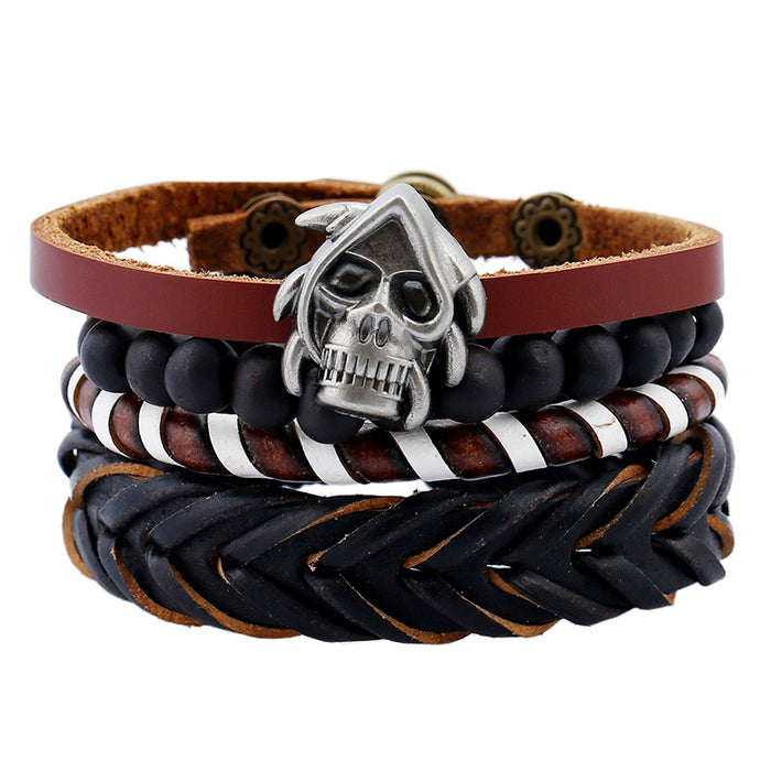 Vintage Braided Genuine Cowhide Leather Men's Bracelet Set, Multilayer Wrist Rope Wristband