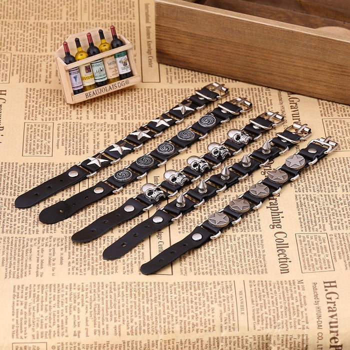 New Punk Genuine Cowhide Leather Connector Bracelet With Five Point Star Accessory