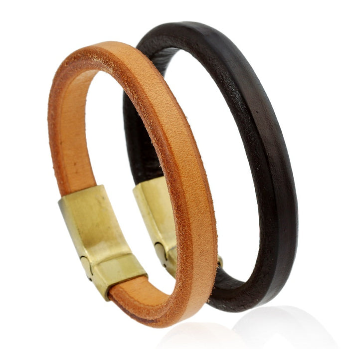 Punk Alloy Magnetic Clasp Vintage Cowhide Leather Bracelet, Simple Men's Genuine Leather Wristband
