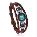 Punk Twelve Zodiac Beaded Snap Button Cowhide Leather Braided Couple Bracelet Handmade Jewelry view 5
