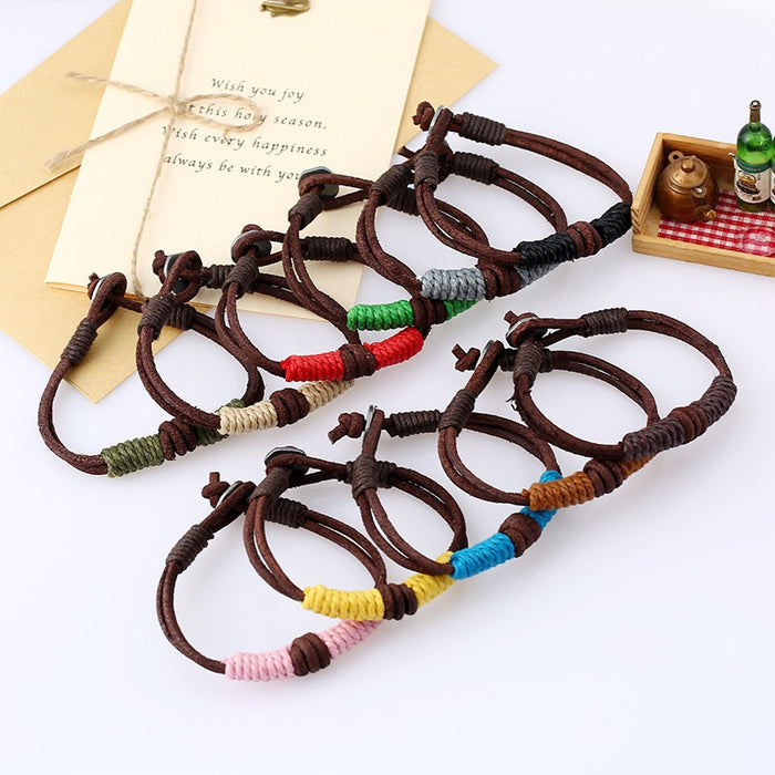 Simple Handmade Braided Genuine Leather Bracelet Vintage Unisex Cuff Jewelry Accessory