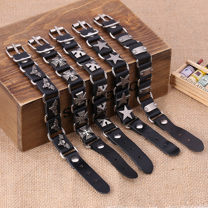 First Layer Cowhide Leather Connector Bracelet Korean Style Genuine Leather Wristband For Men Women