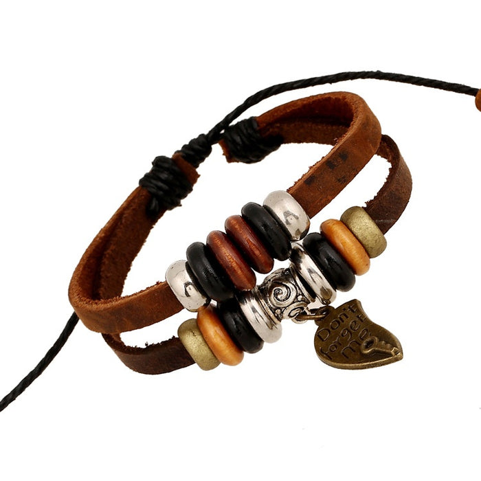 New Vintage Beaded Genuine Leather Bracelet Korean Style Leather Bracelet Jewelry
