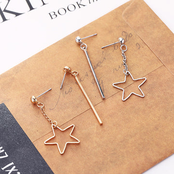 Mismatched Round Triangle Bar Long Earrings in Four Styles