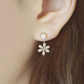 Pearl Look Top Clear Five Petal Flower Dangle Earrings view 1