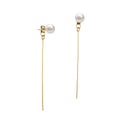 Silver Tone Long Bar White Pearl Look Front Back Stud Earrings view 5