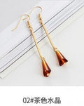 Clear Look Teardrop Gold Tone Bar Long Dangle Hook Earrings view 3