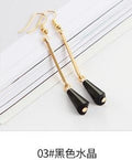 Clear Look Teardrop Gold Tone Bar Long Dangle Hook Earrings view 4