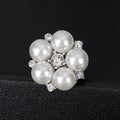 Black Silver Tone Flower Crystal Pearl Look Metal Brooch Pin 2.1 cm 2.1 cm view 2