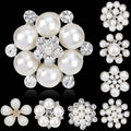 Black Silver Tone Flower Pearl Look Eight Designs Metal Brooch Pin view 1