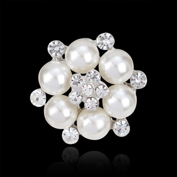 Black Silver Tone Flower Crystal Pearl Look Metal Brooch Pin 1 Pictured Designs 1 Pictured