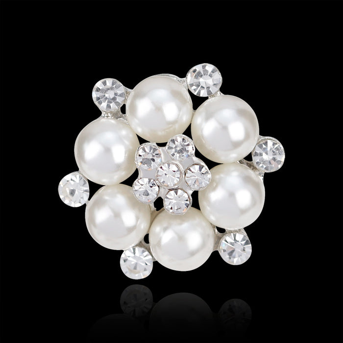Black Silver Tone Flower Crystal Pearl Look Metal Brooch Pin 1 Pictured Designs 1 Pictured