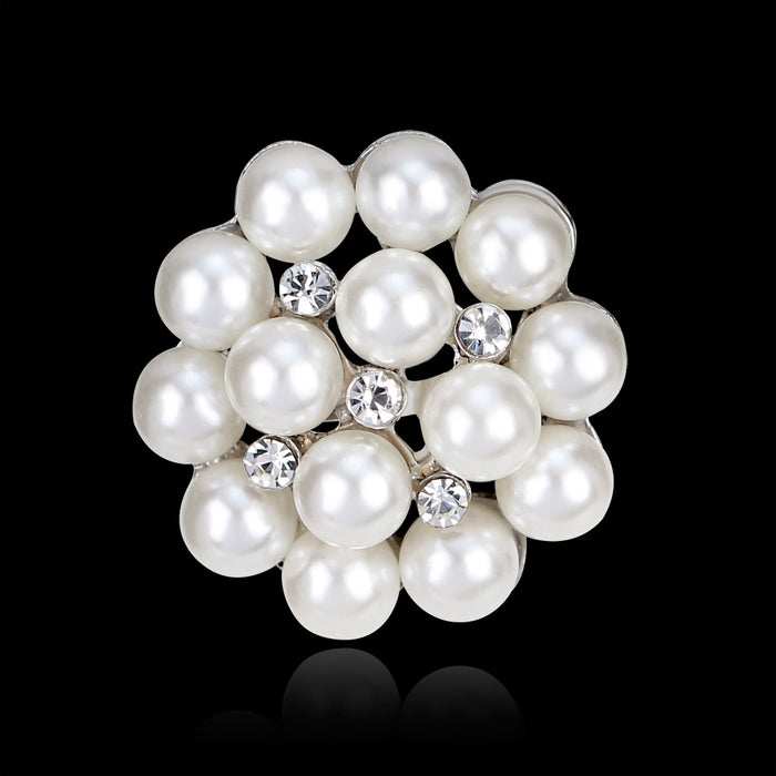 Black Silver Tone Flower Pearl Look Two Designs Metal Brooch Pin